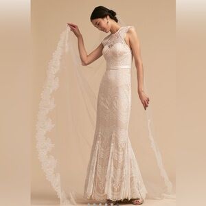 BHLDN Sheath Lace Wedding Dress in Ivory